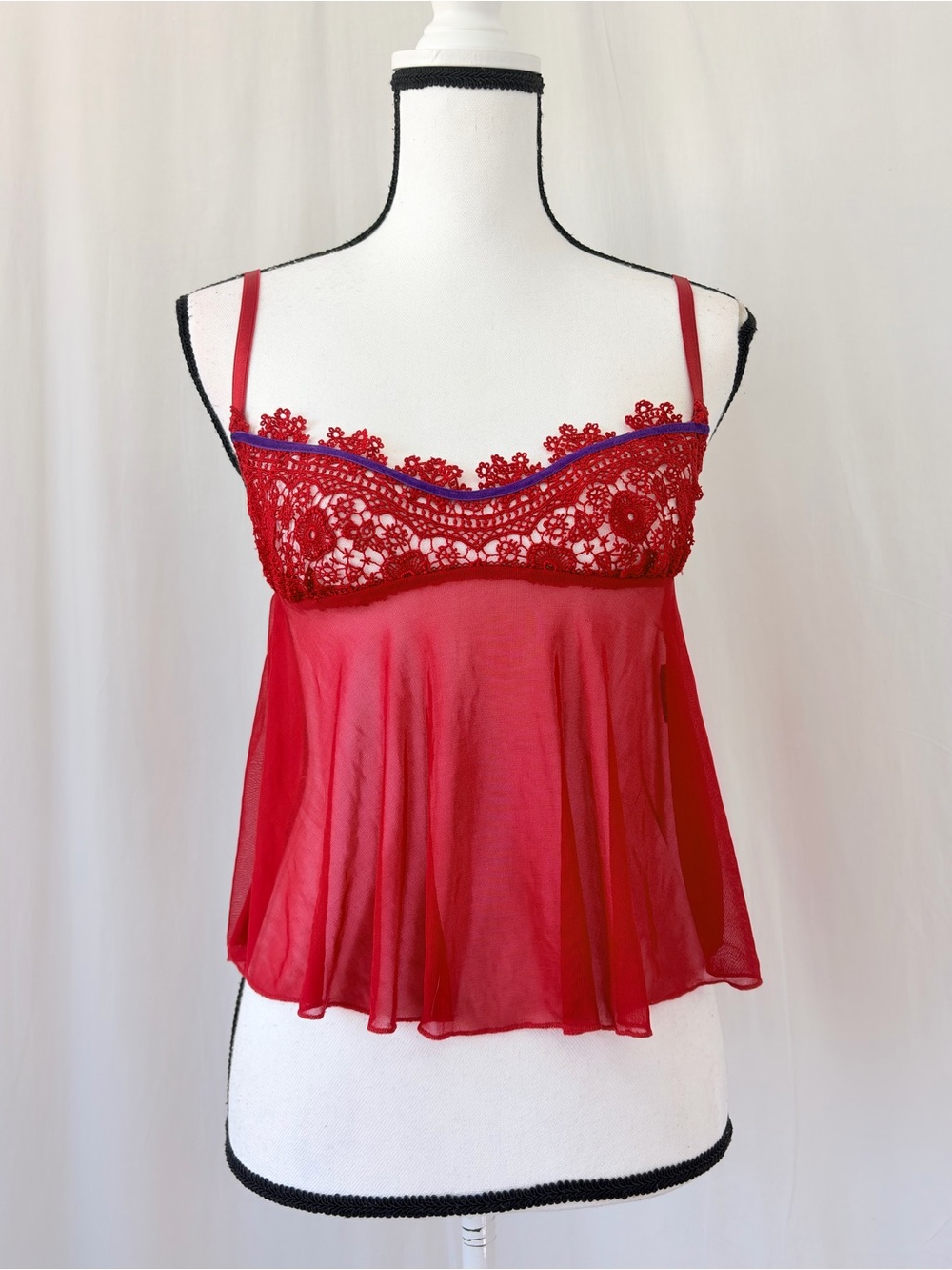 Dreamgirl Y2K Red Lace Teddy SM/MED Cami Lingerie Purple Velvet Trim Babydoll